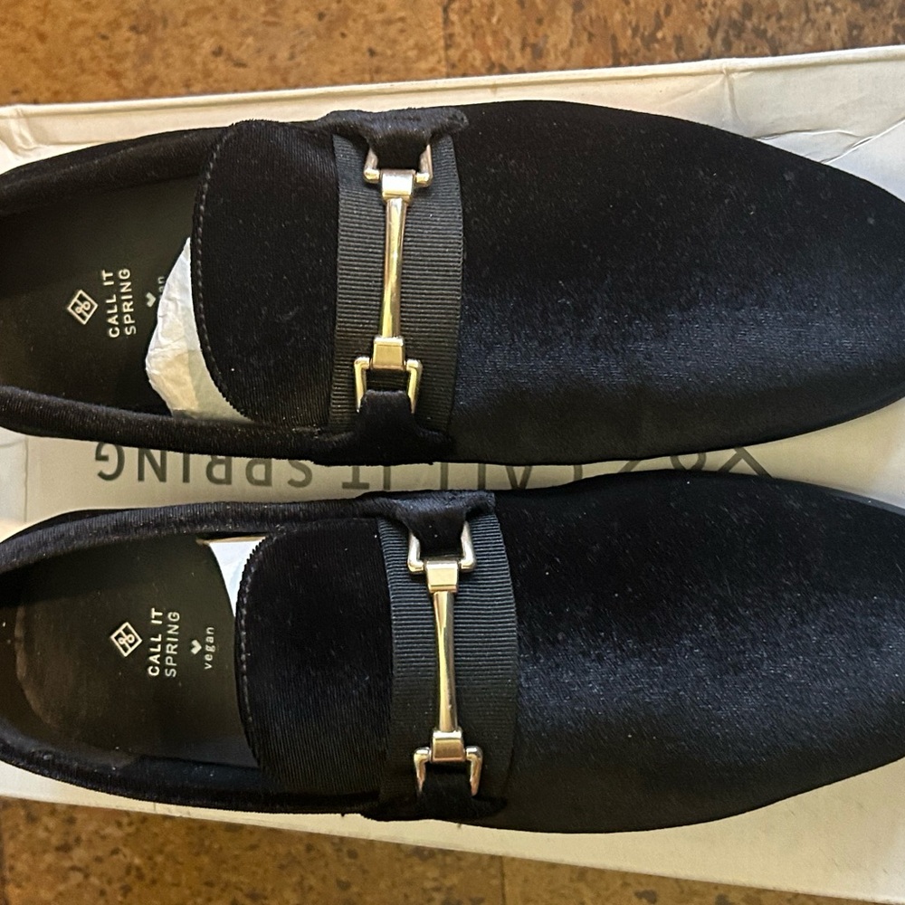 Call It Spring Black Loafers with Gold Hardware